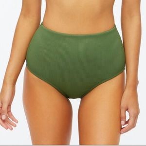 NWT! J.Crew RIBBED HIGH-WAISTED BIKINI BOTTOM LARGE Green FADED MOSS Large Swim